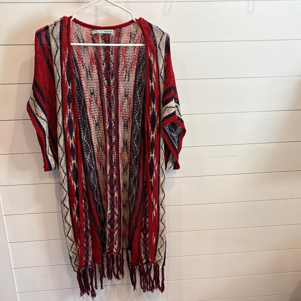 Maurices Red and Blue Knit Cardigan